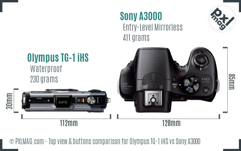 Olympus TG-1 iHS vs Sony A3000 top view buttons comparison