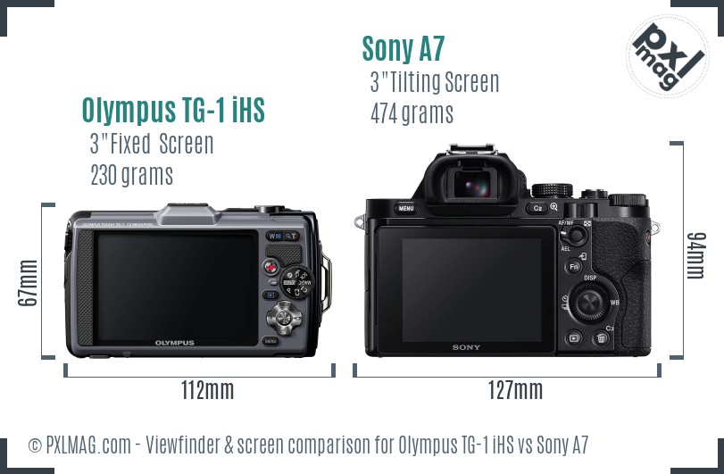 Olympus TG-1 iHS vs Sony A7 Screen and Viewfinder comparison