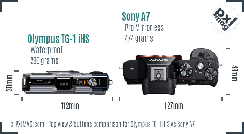 Olympus TG-1 iHS vs Sony A7 top view buttons comparison