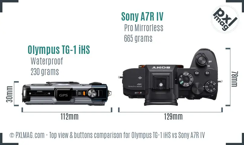 Olympus TG-1 iHS vs Sony A7R IV top view buttons comparison