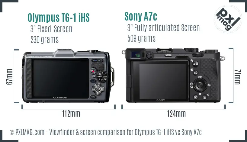 Olympus TG-1 iHS vs Sony A7c Screen and Viewfinder comparison