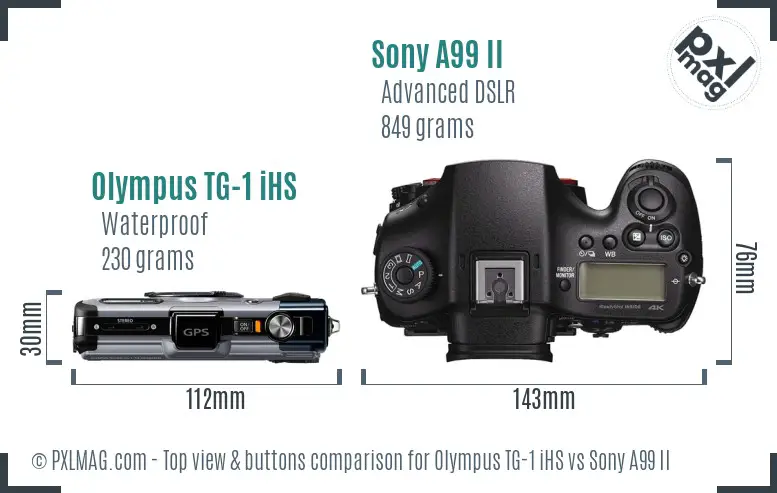 Olympus TG-1 iHS vs Sony A99 II top view buttons comparison