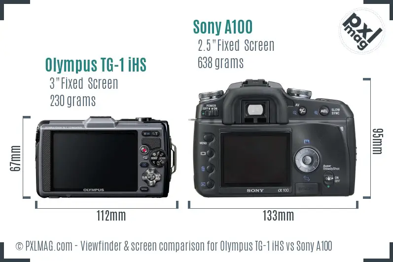 Olympus TG-1 iHS vs Sony A100 Screen and Viewfinder comparison