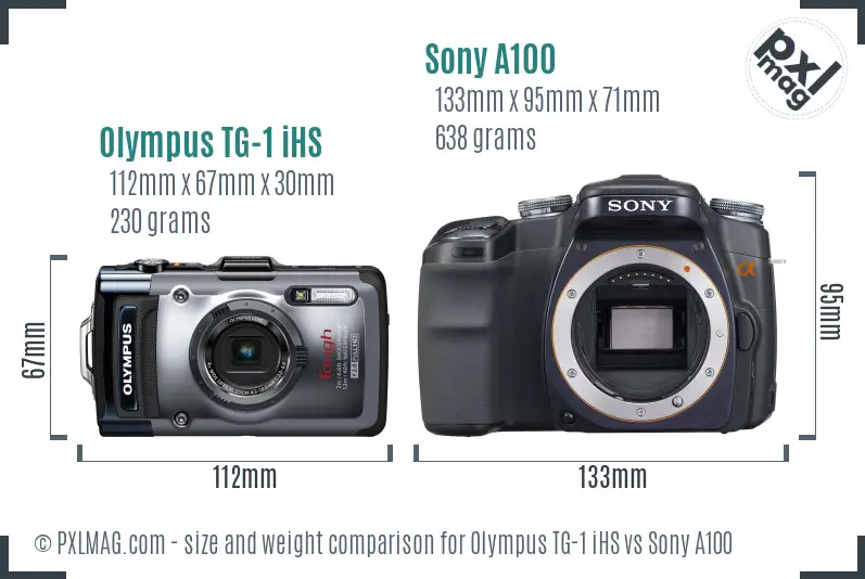 Olympus TG-1 iHS vs Sony A100 size comparison