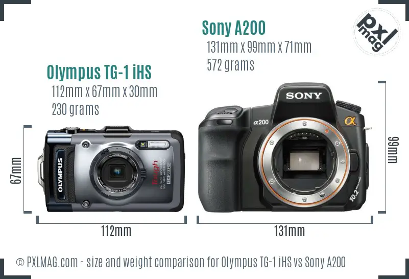 Olympus TG-1 iHS vs Sony A200 size comparison