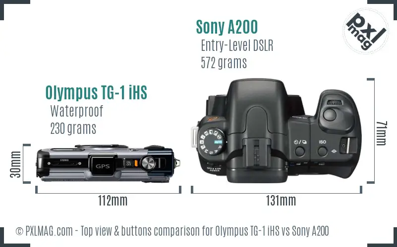 Olympus TG-1 iHS vs Sony A200 top view buttons comparison