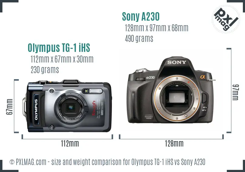 Olympus TG-1 iHS vs Sony A230 size comparison
