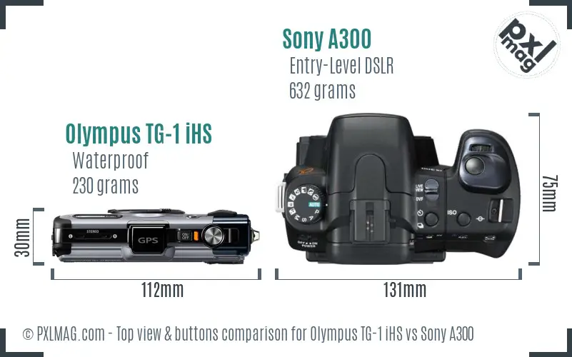 Olympus TG-1 iHS vs Sony A300 top view buttons comparison