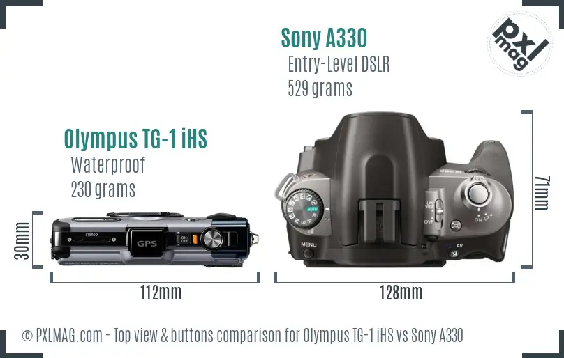 Olympus TG-1 iHS vs Sony A330 top view buttons comparison