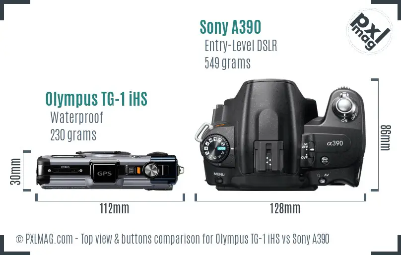 Olympus TG-1 iHS vs Sony A390 top view buttons comparison