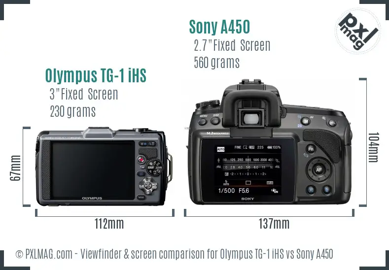 Olympus TG-1 iHS vs Sony A450 Screen and Viewfinder comparison