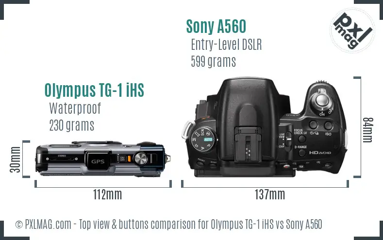Olympus TG-1 iHS vs Sony A560 top view buttons comparison