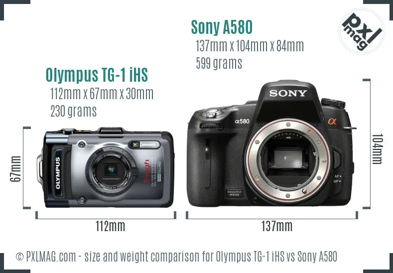 Olympus TG-1 iHS vs Sony A580 size comparison