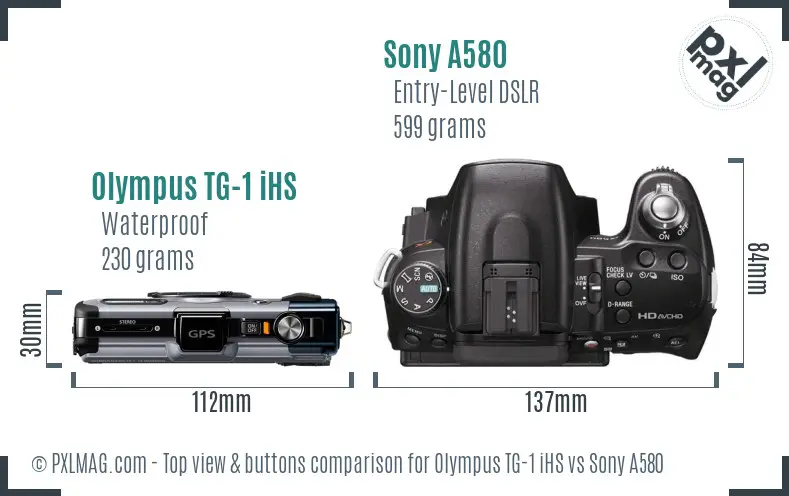 Olympus TG-1 iHS vs Sony A580 top view buttons comparison