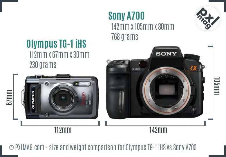 Olympus TG-1 iHS vs Sony A700 size comparison
