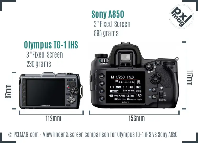Olympus TG-1 iHS vs Sony A850 Screen and Viewfinder comparison