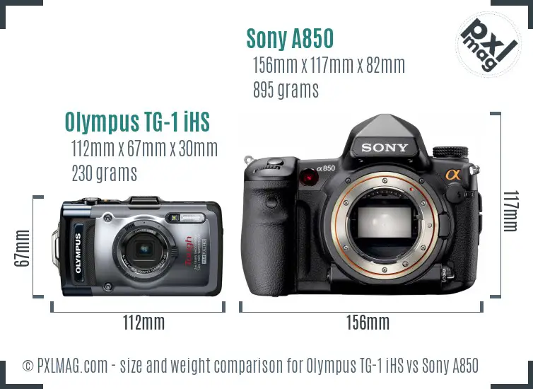 Olympus TG-1 iHS vs Sony A850 size comparison