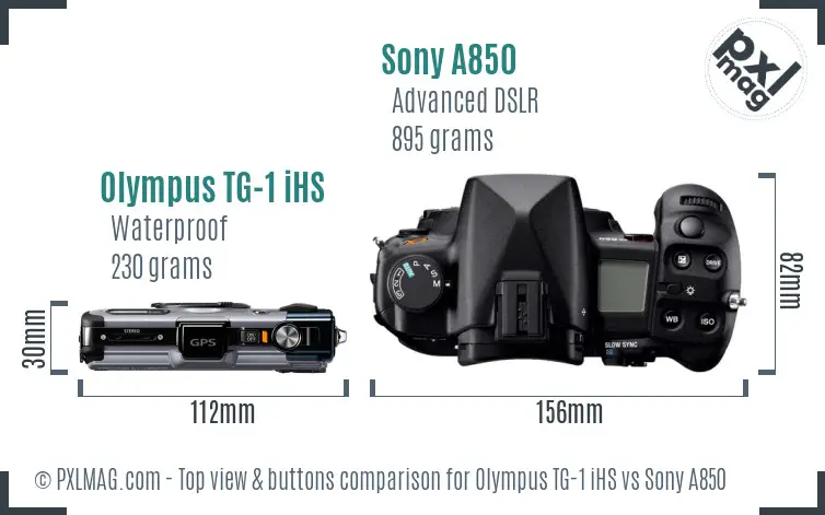 Olympus TG-1 iHS vs Sony A850 top view buttons comparison