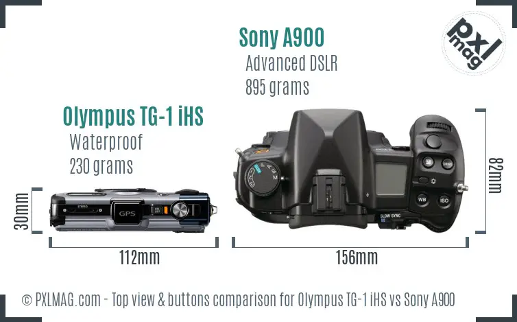Olympus TG-1 iHS vs Sony A900 top view buttons comparison