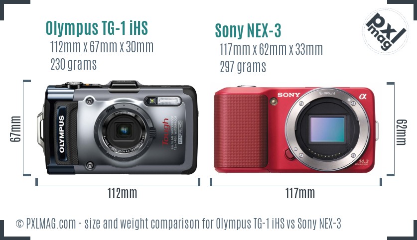 Olympus TG-1 iHS vs Sony NEX-3 size comparison