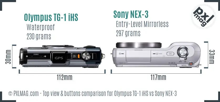 Olympus TG-1 iHS vs Sony NEX-3 top view buttons comparison