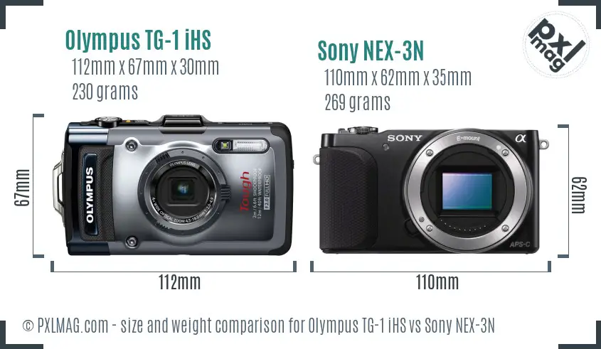 Olympus TG-1 iHS vs Sony NEX-3N size comparison