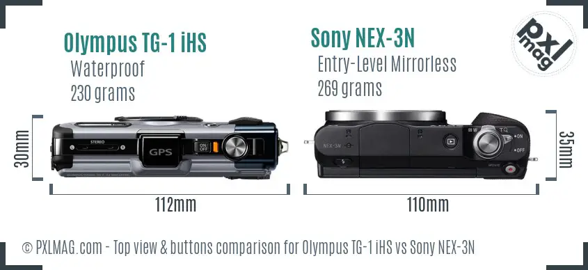 Olympus TG-1 iHS vs Sony NEX-3N top view buttons comparison