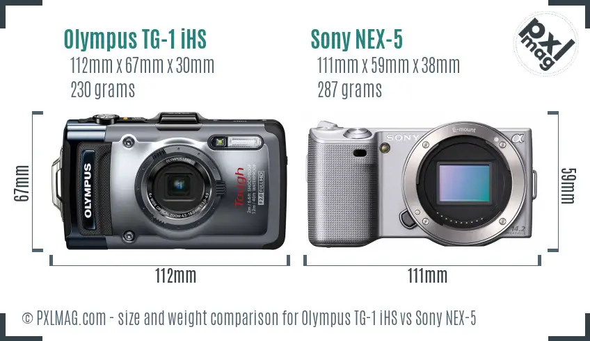 Olympus TG-1 iHS vs Sony NEX-5 size comparison