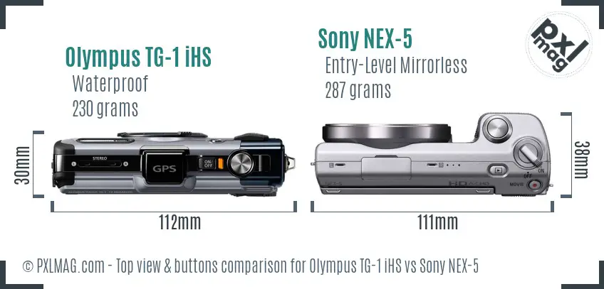 Olympus TG-1 iHS vs Sony NEX-5 top view buttons comparison