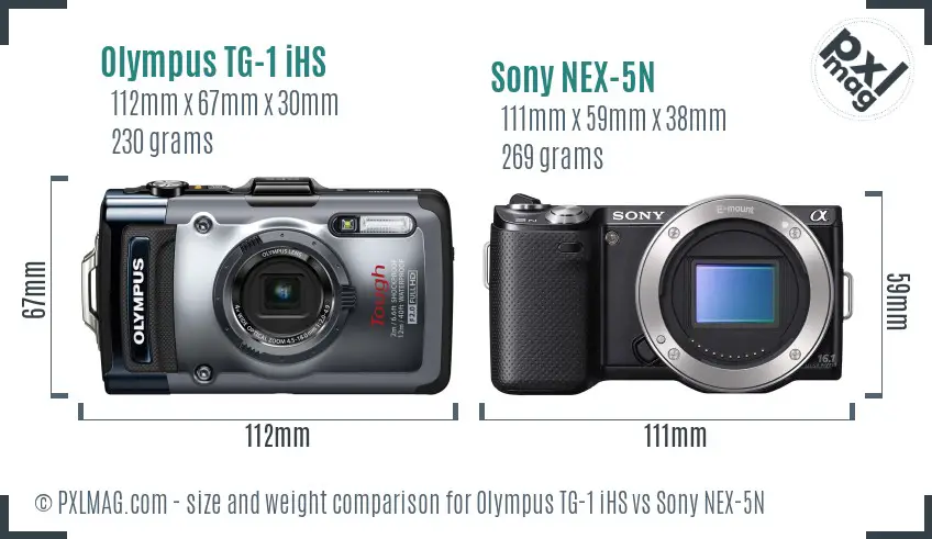 Olympus TG-1 iHS vs Sony NEX-5N size comparison