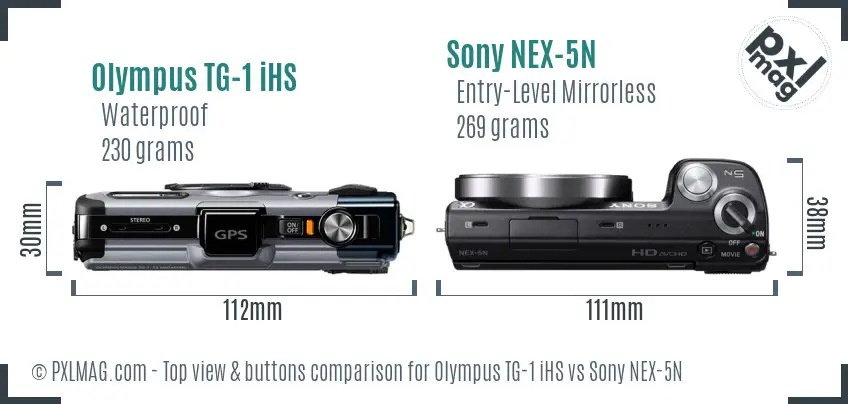 Olympus TG-1 iHS vs Sony NEX-5N top view buttons comparison