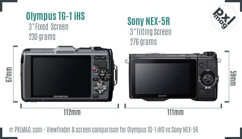Olympus TG-1 iHS vs Sony NEX-5R Screen and Viewfinder comparison