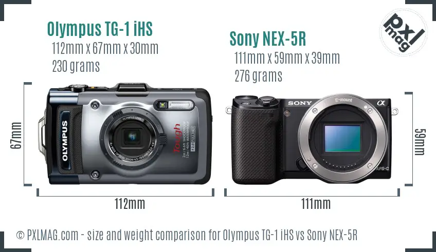 Olympus TG-1 iHS vs Sony NEX-5R size comparison