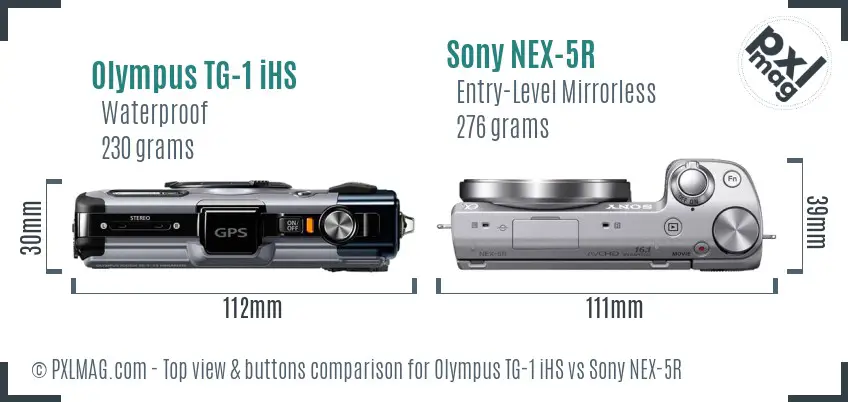 Olympus TG-1 iHS vs Sony NEX-5R top view buttons comparison