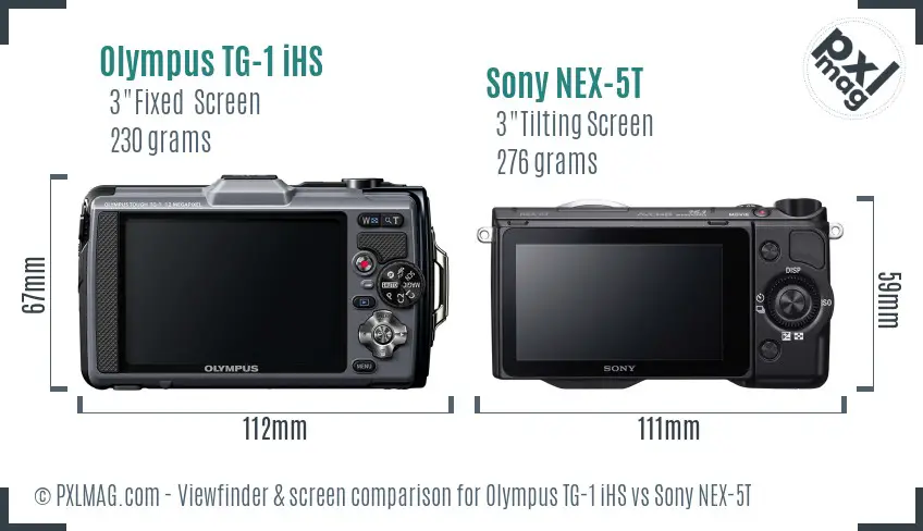 Olympus TG-1 iHS vs Sony NEX-5T Screen and Viewfinder comparison