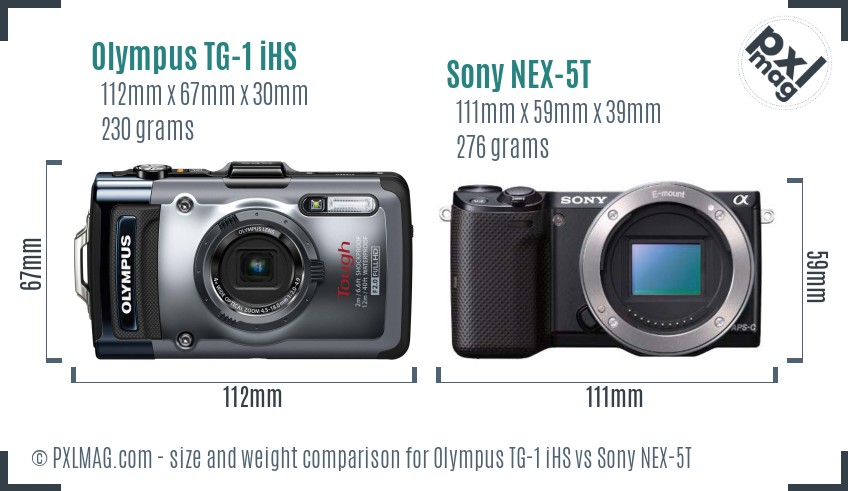 Olympus TG-1 iHS vs Sony NEX-5T size comparison