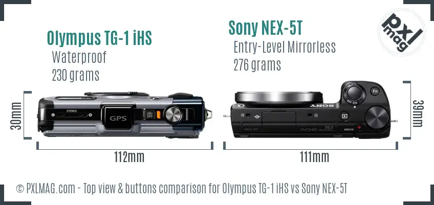 Olympus TG-1 iHS vs Sony NEX-5T top view buttons comparison