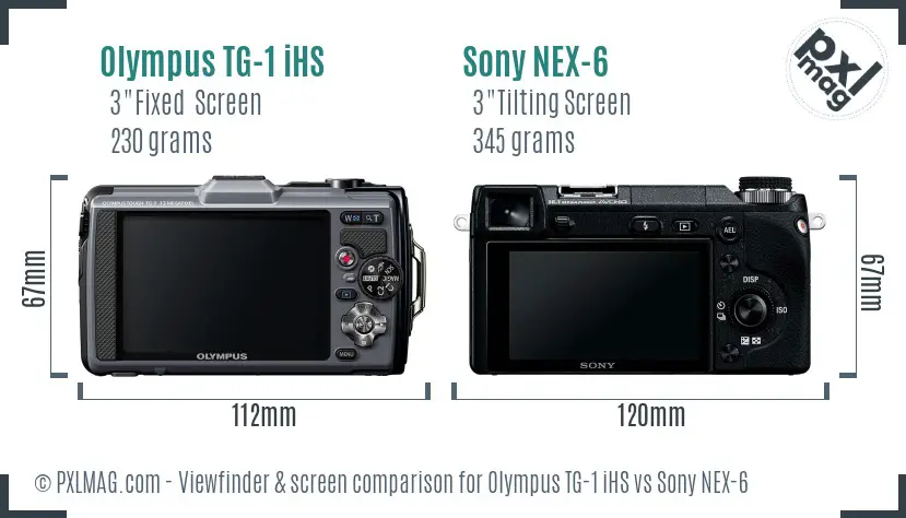Olympus TG-1 iHS vs Sony NEX-6 Screen and Viewfinder comparison