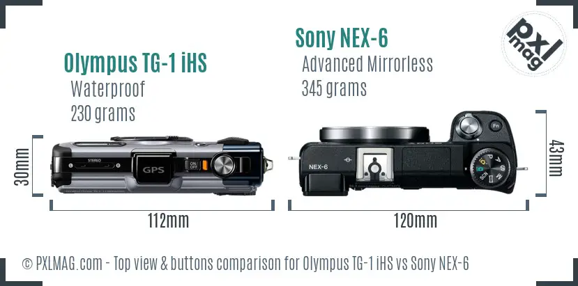 Olympus TG-1 iHS vs Sony NEX-6 top view buttons comparison