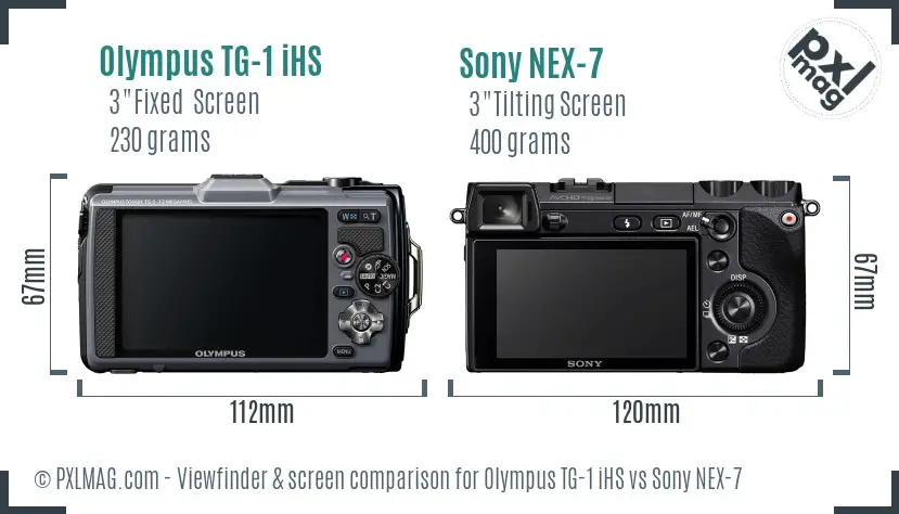 Olympus TG-1 iHS vs Sony NEX-7 Screen and Viewfinder comparison