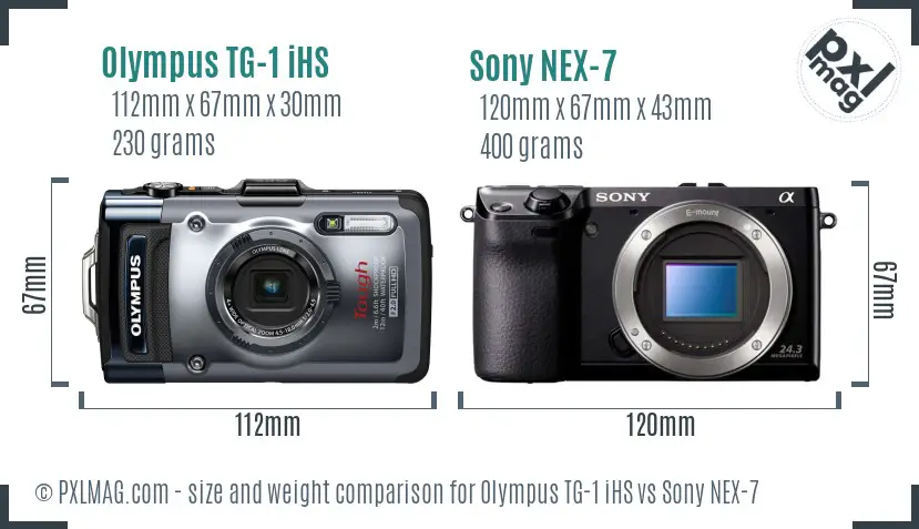 Olympus TG-1 iHS vs Sony NEX-7 size comparison