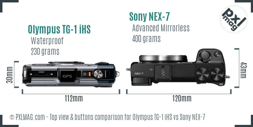 Olympus TG-1 iHS vs Sony NEX-7 top view buttons comparison