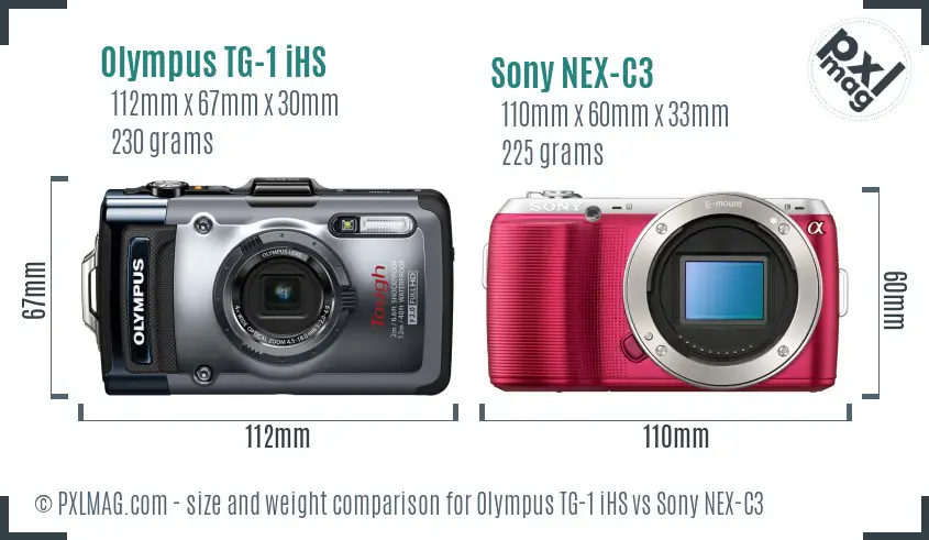 Olympus TG-1 iHS vs Sony NEX-C3 size comparison
