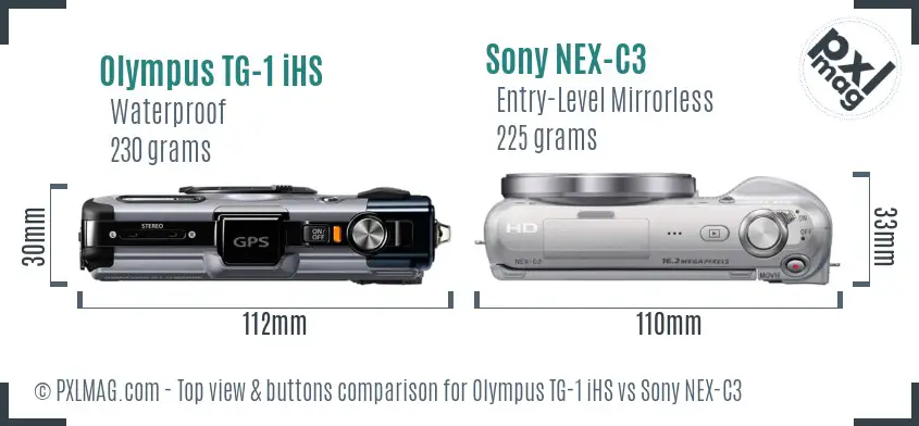 Olympus TG-1 iHS vs Sony NEX-C3 top view buttons comparison