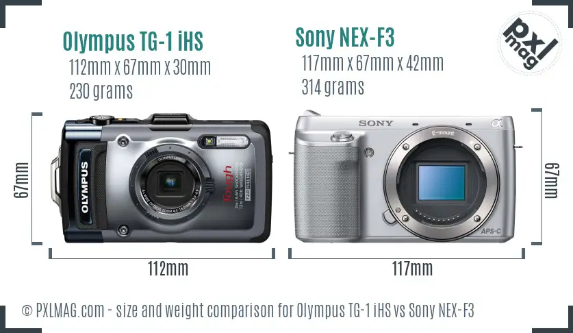 Olympus TG-1 iHS vs Sony NEX-F3 size comparison