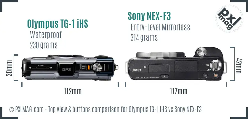 Olympus TG-1 iHS vs Sony NEX-F3 top view buttons comparison