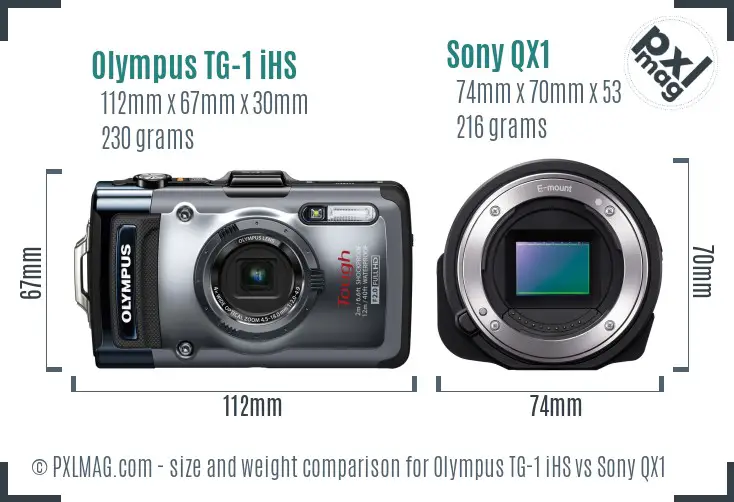 Olympus TG-1 iHS vs Sony QX1 size comparison