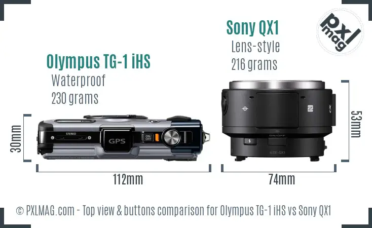 Olympus TG-1 iHS vs Sony QX1 top view buttons comparison