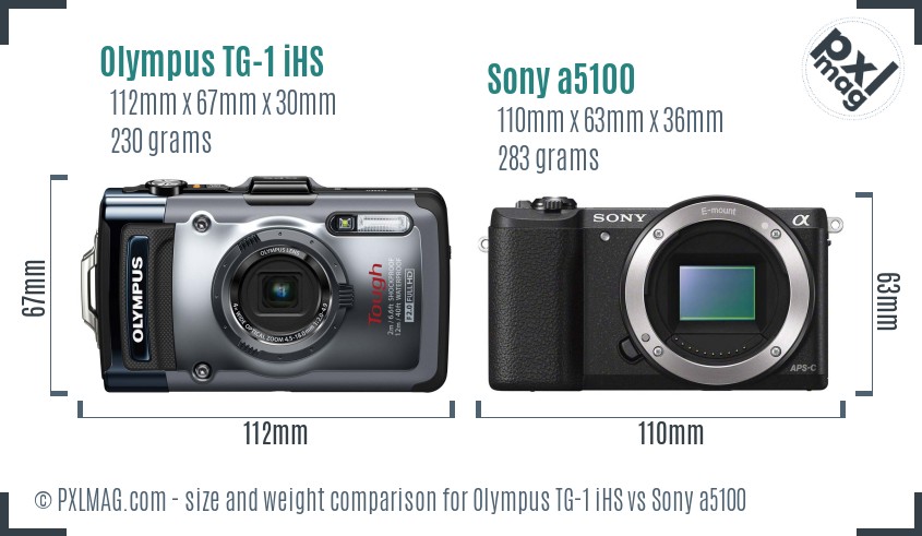 Olympus TG-1 iHS vs Sony a5100 size comparison