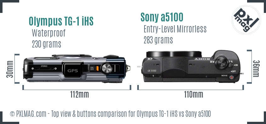 Olympus TG-1 iHS vs Sony a5100 top view buttons comparison